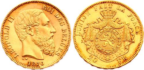 Belgium 20 Francs 1870 - KM# 32; ... 