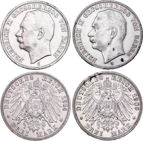 Germany - Empire Baden 2 x 3 Mark ... 