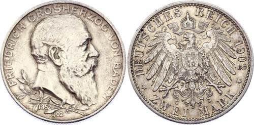 Germany - Empire Baden 2 Mark 1902 ... 