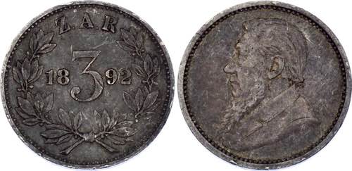 South Africa 3 Pence 1892 - KM# 3; ... 