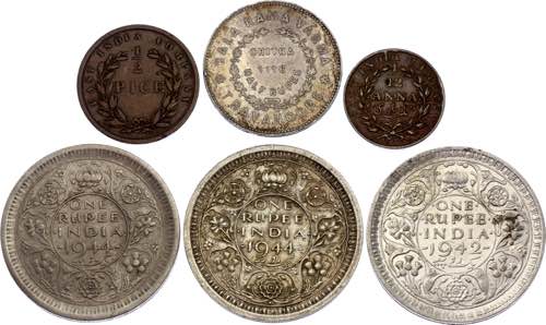 British India Lot of 6 Coins 1835 ... 