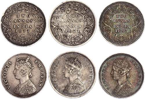 British India 3 x 2 Annas 1874 - ... 
