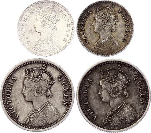 British India Lot of 4 Coins 1874 ... 