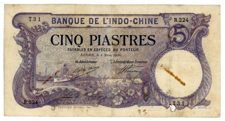 French Indochina 5 Piastres 1920