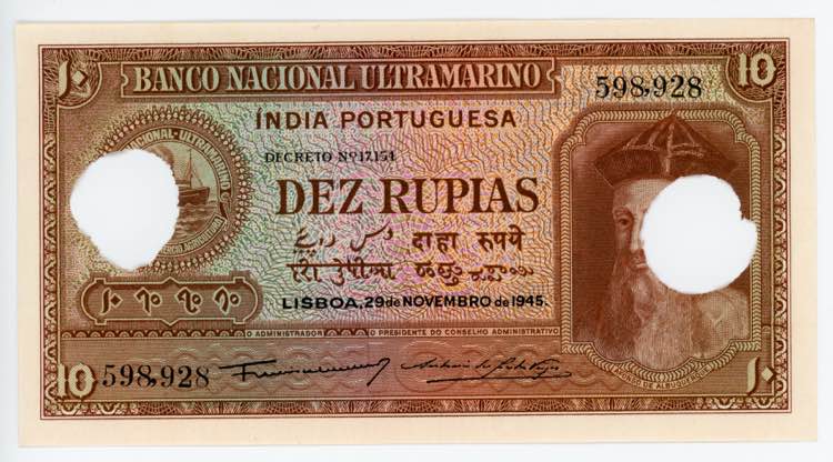 India Portuguese 10 Rupias 1945