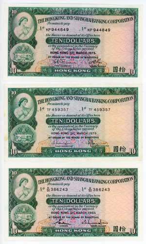 Hong Kong 3 x 10 Dollars 1975 - ... 