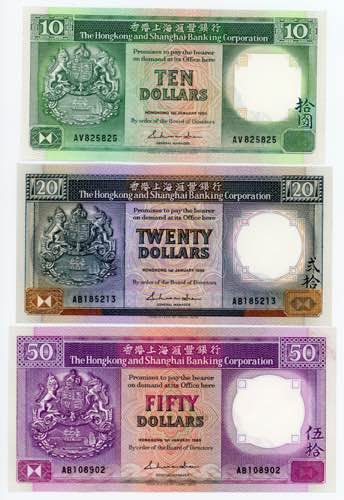 Hong Kong Lot of 3 Banknotes 1985 ... 