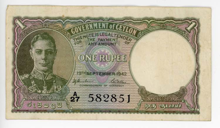 Ceylon 1 Rupee 1942