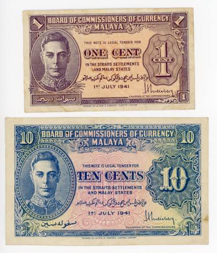 Malaya 1 & 10 Cents 1945 (1941)