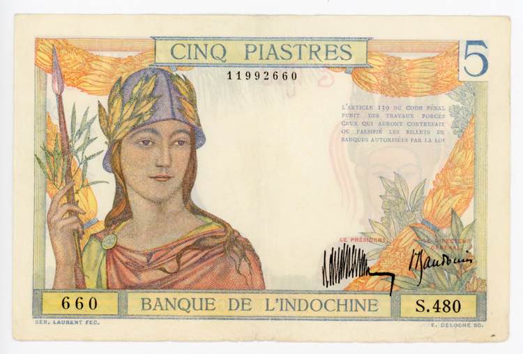 French Indochina 5 Piastres 1932