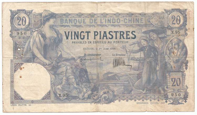 French Indochina 20 Piastres 1920