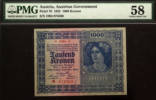 Austria 1000 Kronen 1922 PMG 58