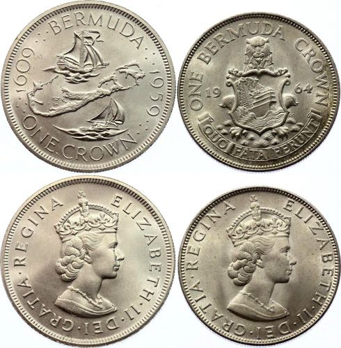 Bermuda 1 Crown 1959 & 1964