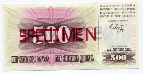 Bosnia and Herzegovina 500 Dinara ... 