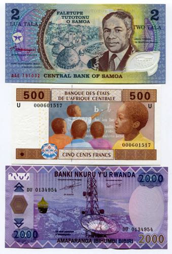 Africa Lot of 3 Notes: 2000 Francs ... 