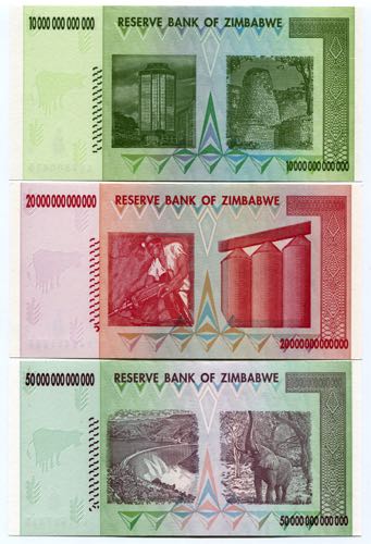 Zimbabwe Set of 3 Notes: 10 - 20 - ... 