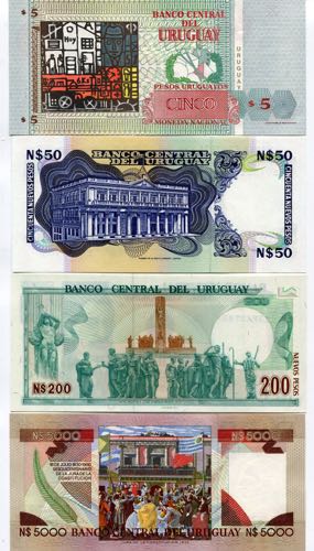 Uruguay Set of 4 Notes: 5 Pesos ... 