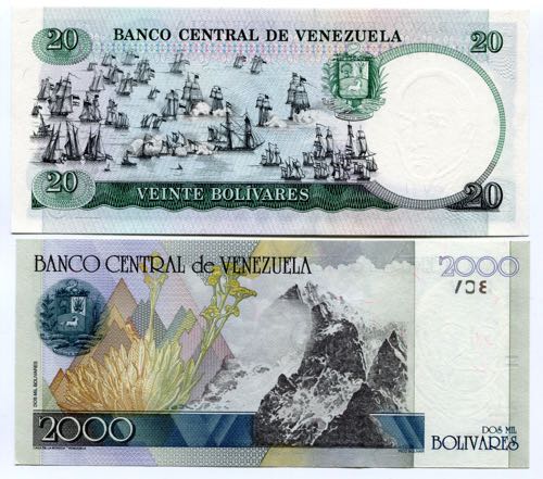 Venezuela 20 & 2000 Bolivares 1989 ... 