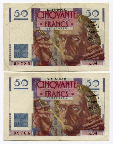 France Set of 2 Notes of 50 Francs ... 