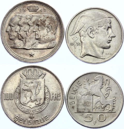 Belgium Set of 2 Silver Coins: 50 ... 