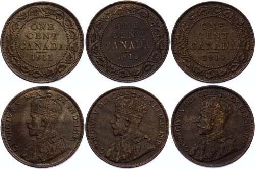 Canada Set of 3 Coins of 1 Cents ... 