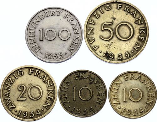 Saarland Set of 5 Coins: 10 - 10 - ... 