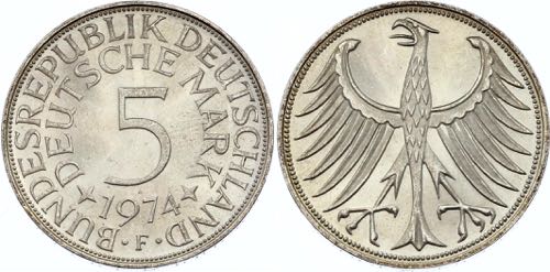 Germany FRG 5 Mark 1974 F