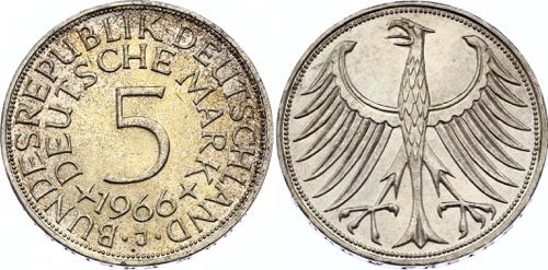 Germany FRG 5 Mark 1966 J