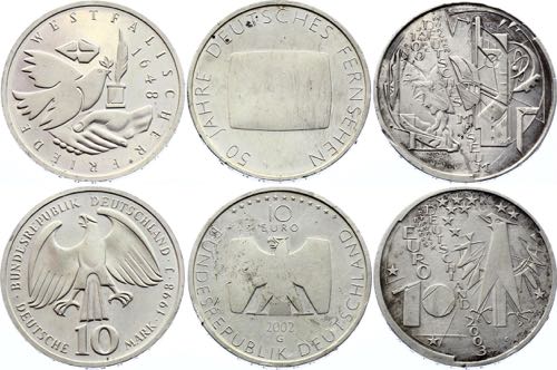 Germany Set of 3 Silver Coins: 10 ... 