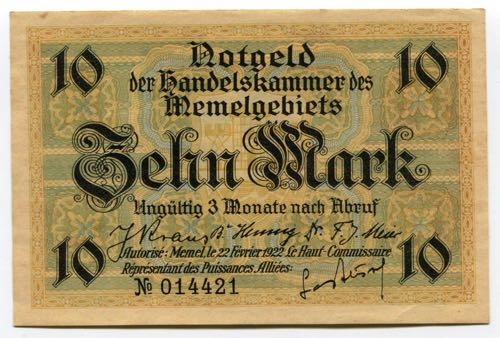 Germany Memel 10 Mark 1922 Notgeld
