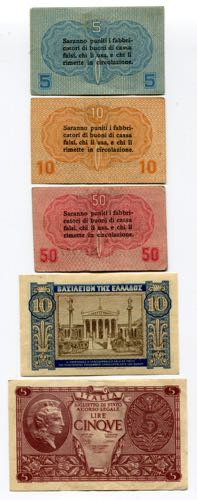 Italy & Greece Lot of 5 Banknotes ... 