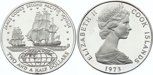 Cook Islands 2-1/2 Dollars 1973 