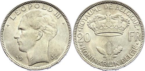 Belgium 20 Francs 1935 