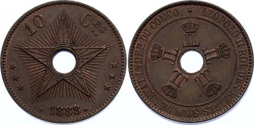 Belgian Congo 10 Centimes 1888 