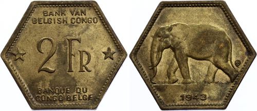 Belgian Congo 2 Francs 1943 