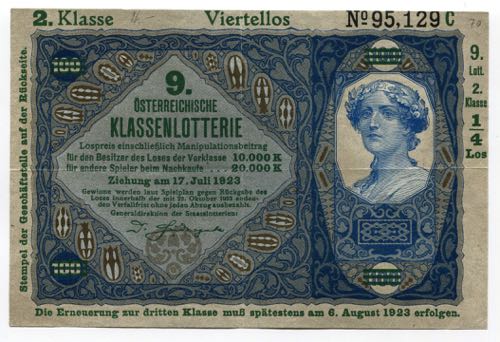 Austria Lottery Ticket 100 1923 
