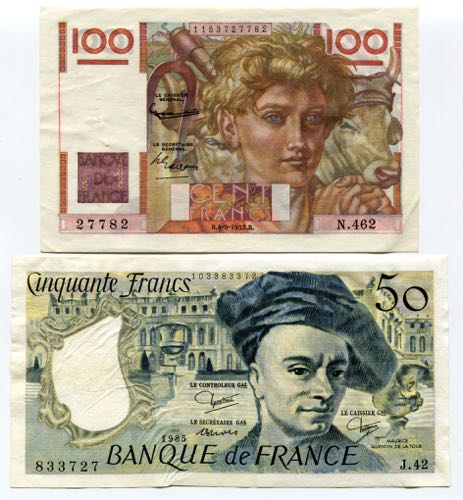 France Set of 2 Notes: 100 Francs ... 