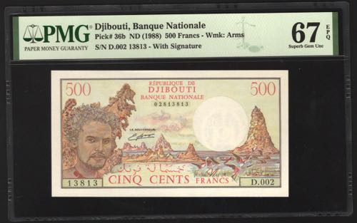 Djibouti 500 Francs 1988 PMG 67