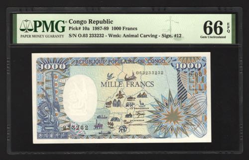 Congo 1000 Francs 1987 -1989 PMG 66