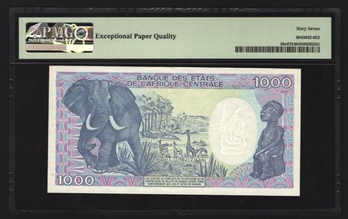 Cameroon 1000 Francs 1992 PMG 67
