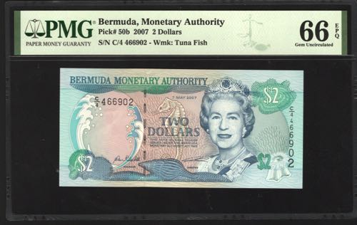 Bermuda 2 Dollars 2007 PMG 66 Very ... 