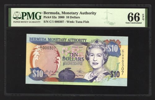 Bermuda 10 Dollars 2000 PMG 66