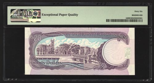 Barbados 20 Dollars 1993 PMG 66