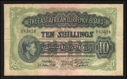 East Africa 10 Shillings 1939 Rare
