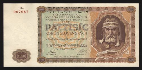 Slovakia 5000 Korun 1944 Rare 