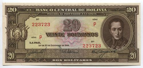 Bolivia 20 Bolivianos 1945 