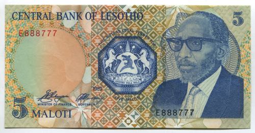 Lesotho 5 Maloti 1989 Fine Number