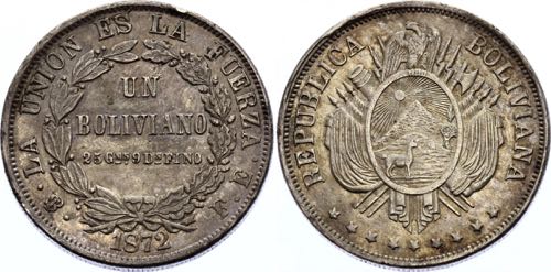 Bolivia 1 Boliviano 1872 PTS FE