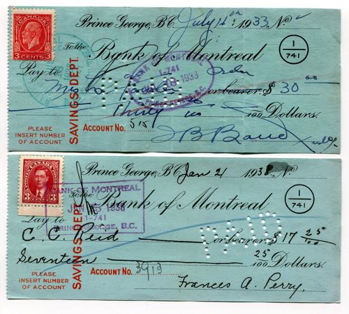 Canada Montreal Lot of 2 Cheques 3 ... 