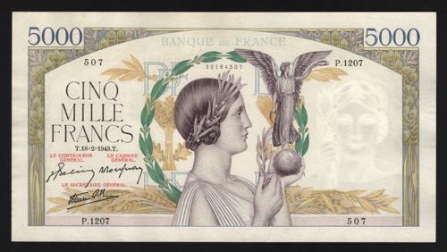 France 5000 Francs 1943 Rare
